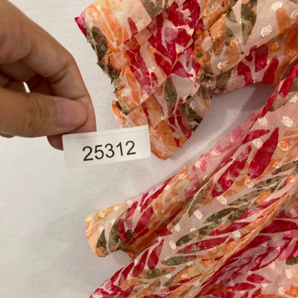 New Cato Large Orange Pink Swiss Dot Ruffle Baby-doll Romantic Feminine Blouse - Picture 12 of 12